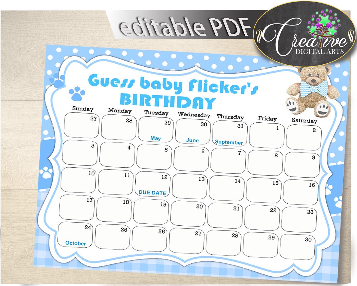 baby shower calendar game free 21