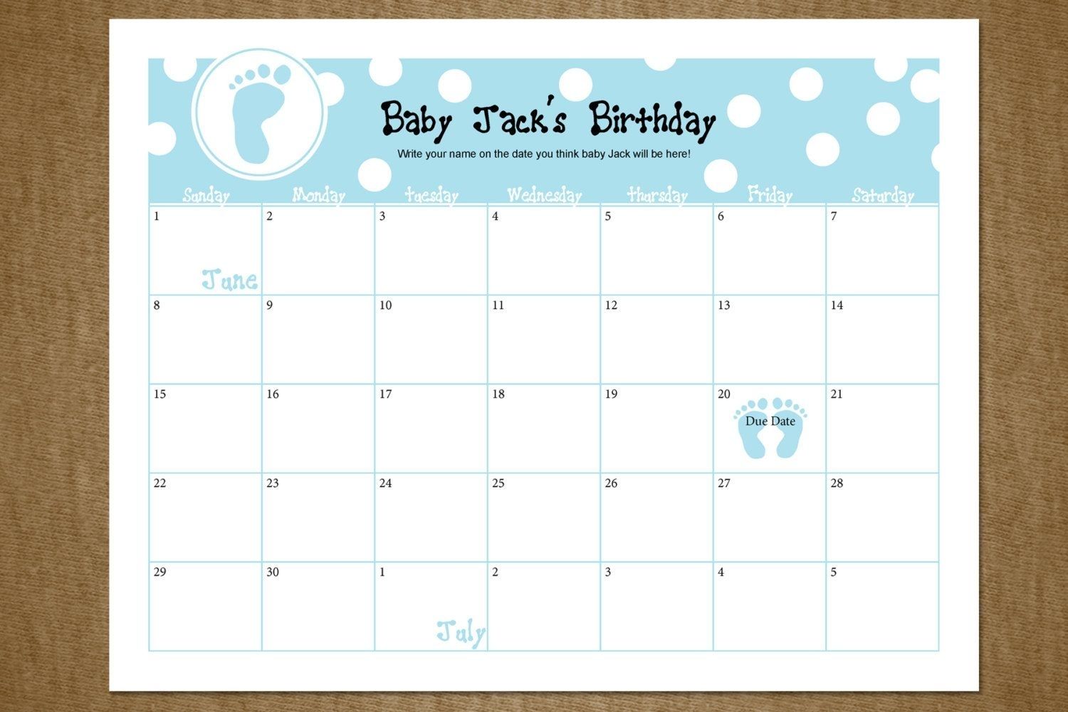 baby shower calendar game free 3