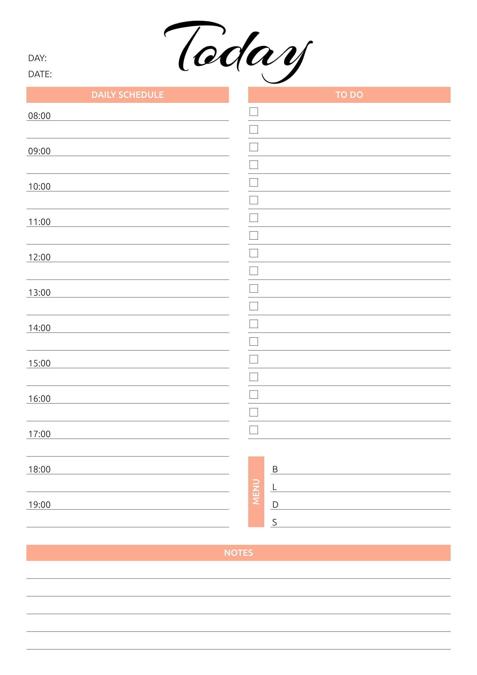 daily calendar by hour printable 1