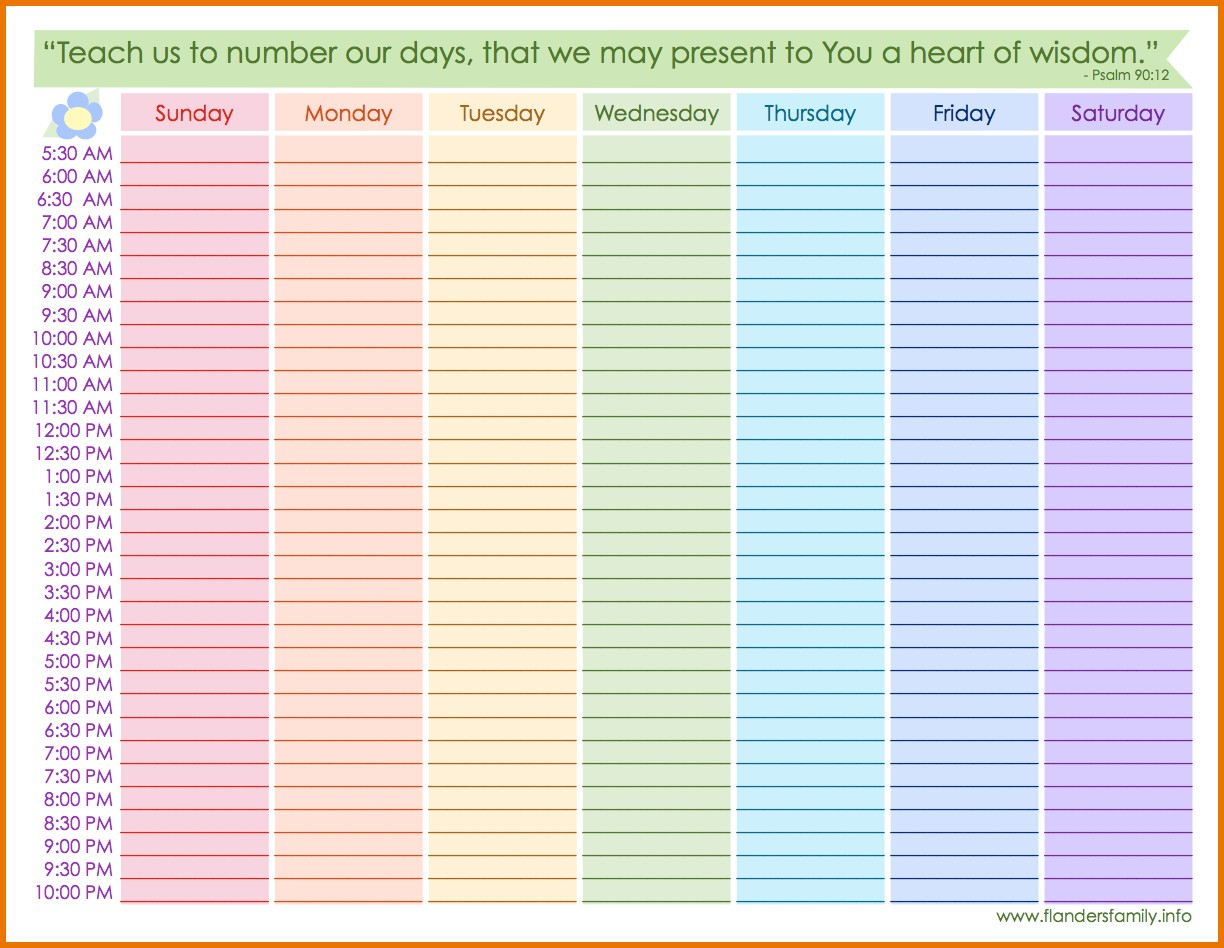 daily calendar by hour printable 18