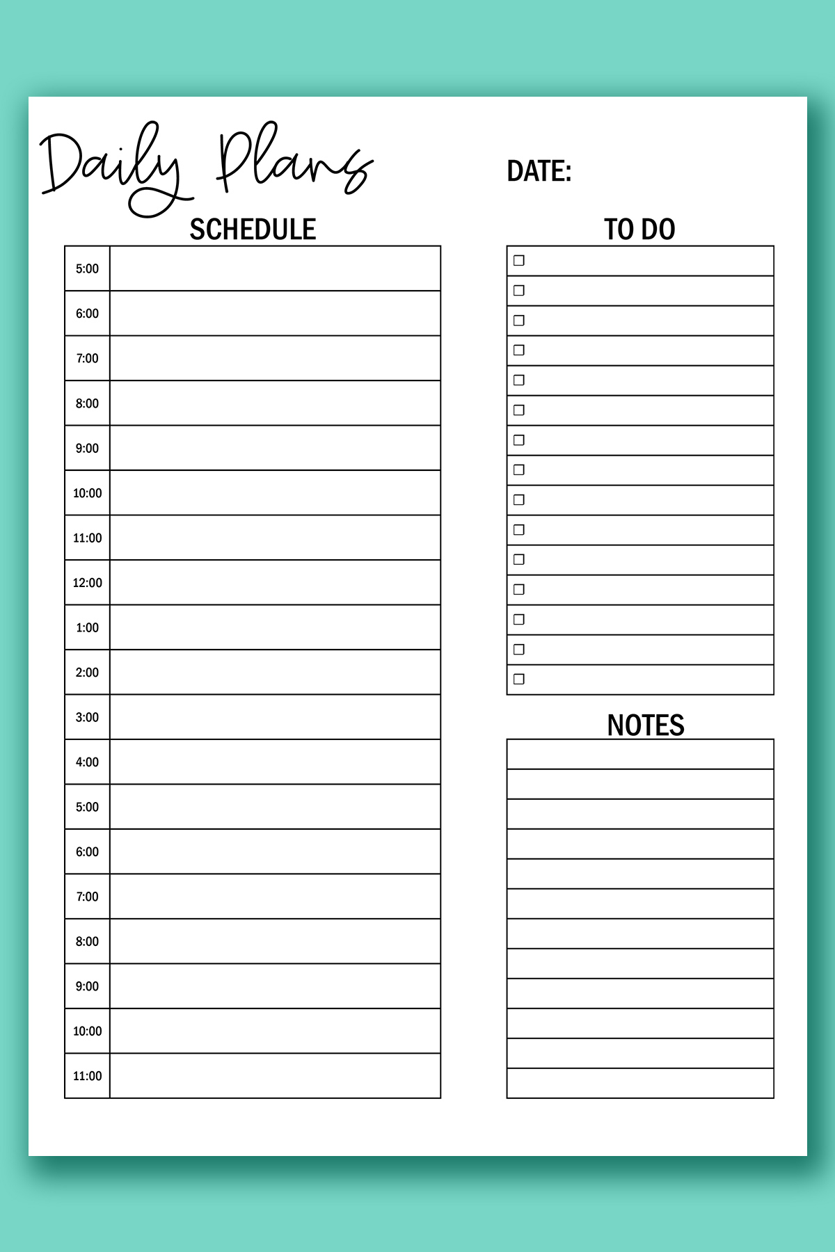 daily calendar by hour printable 27