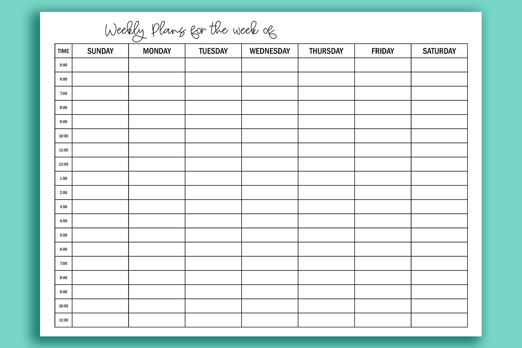 daily calendar by hour printable 8