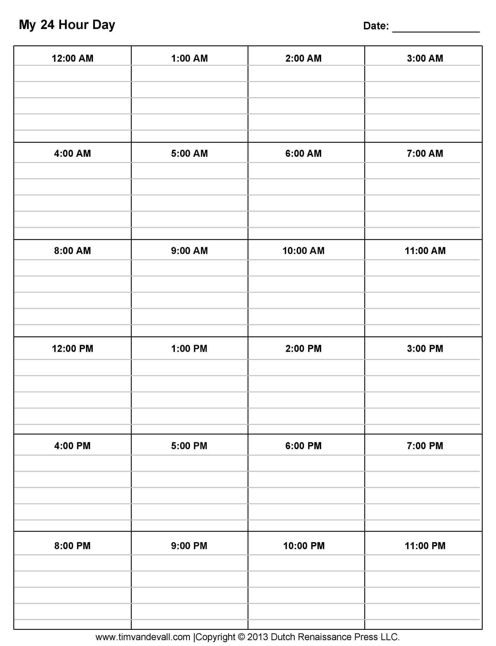 daily calendar template by hour 14