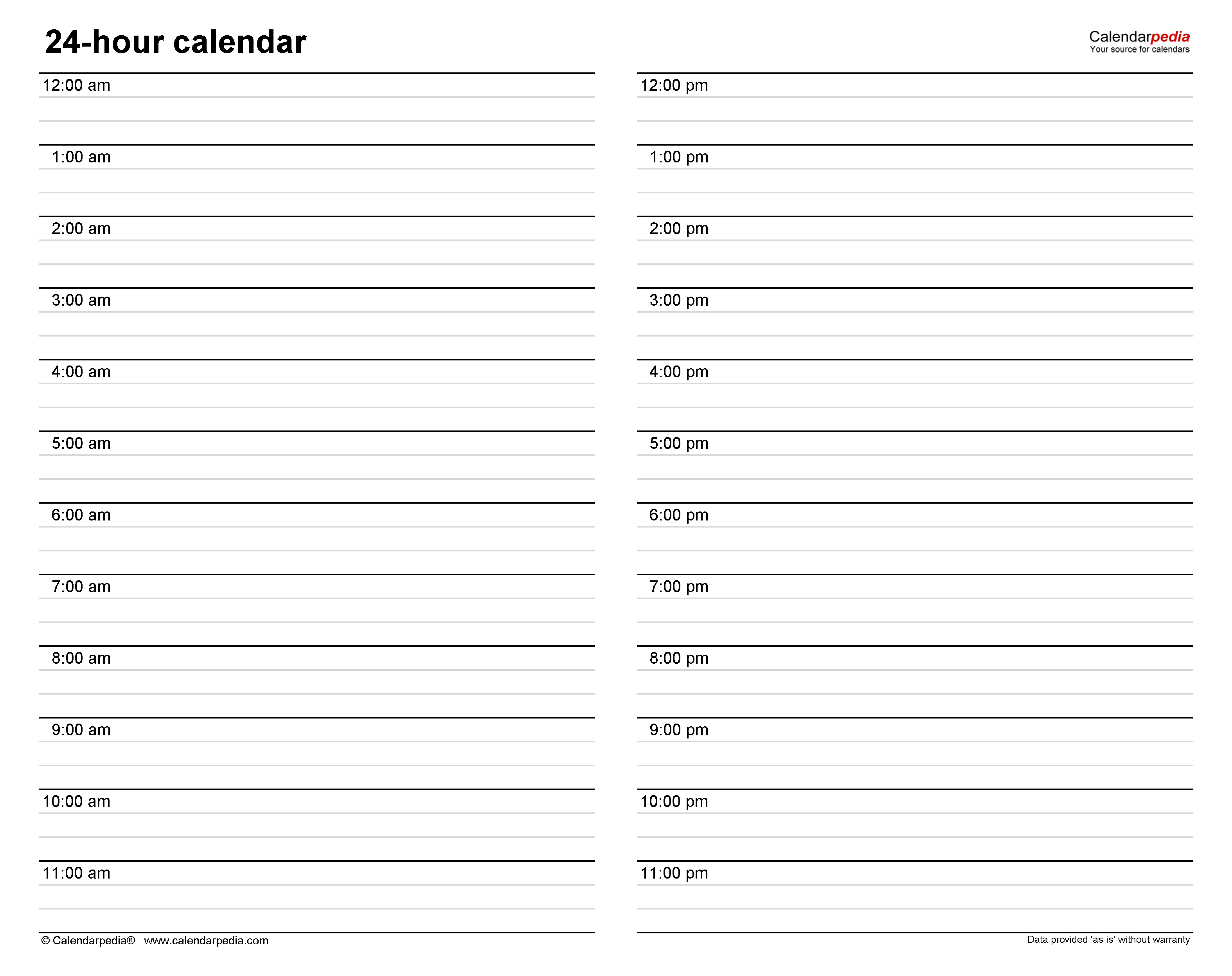 daily calendar template by hour 21