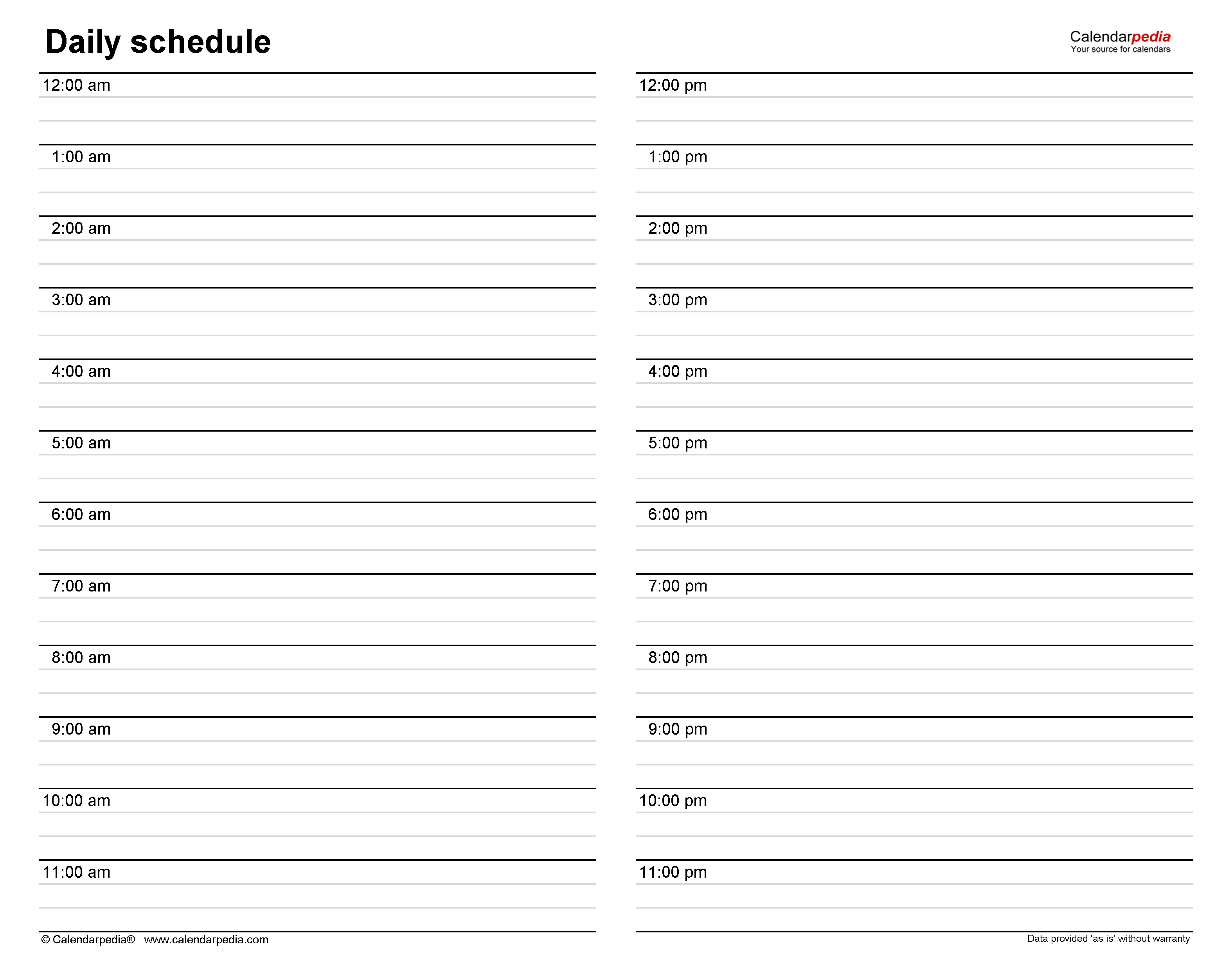 daily calendar template by hour 24