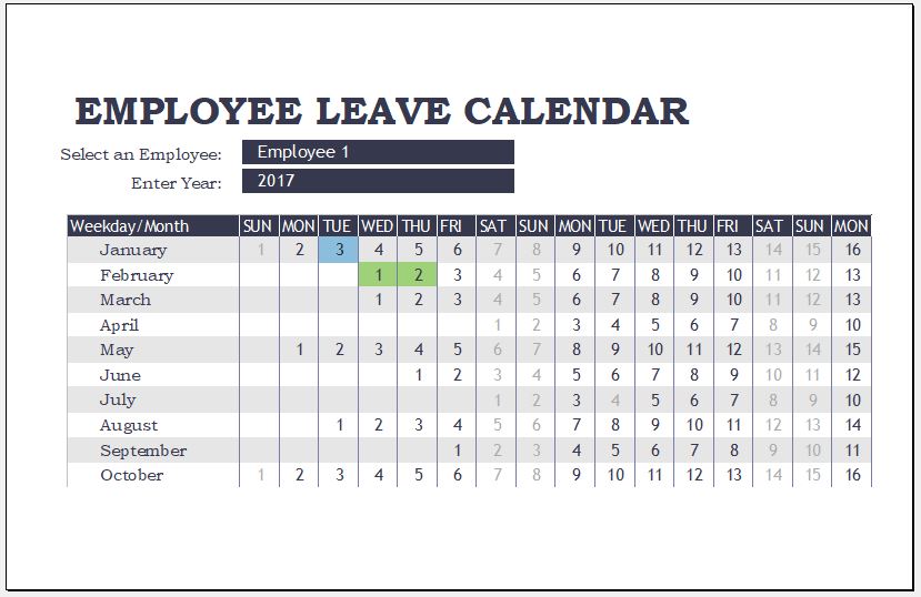 excel templates for time off calender 7