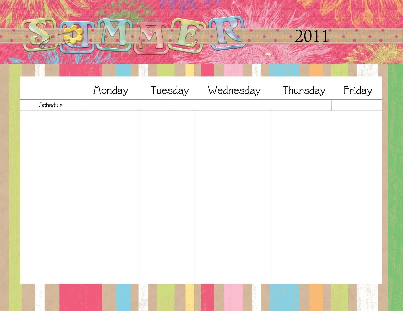 free daily calendar monday through friday 24