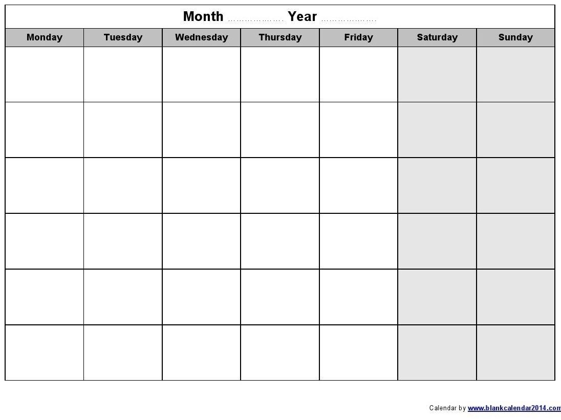 monday through friday quick printable calendar 6