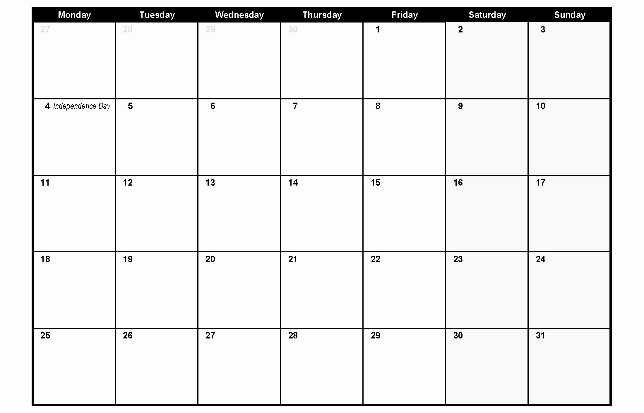 printable blank 30 day calendar 23