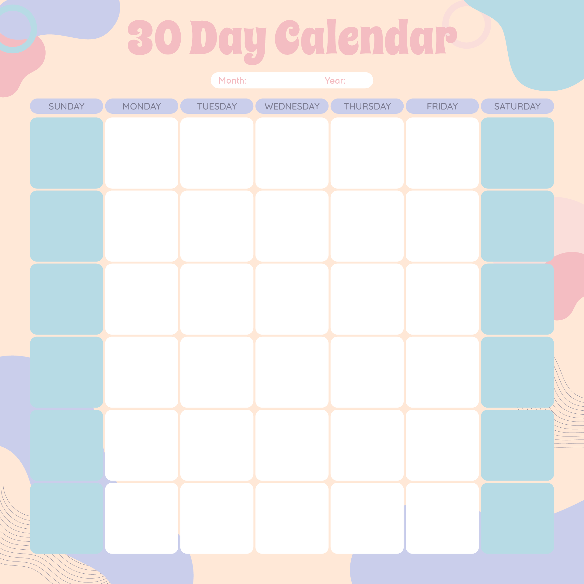 printable blank 30 day calendar 4