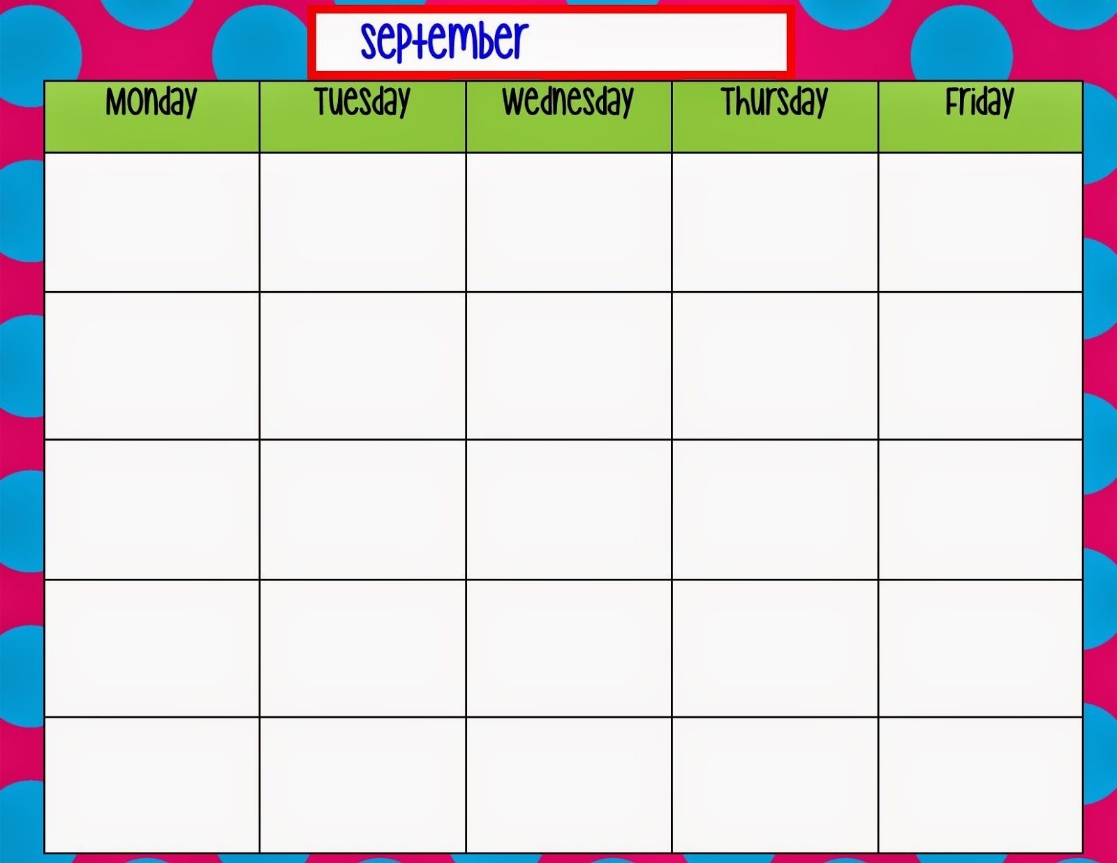 july calendar with monday through friday only 16