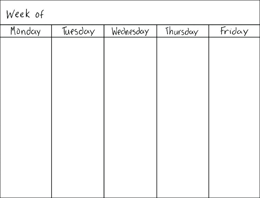 july calendar with monday through friday only 5